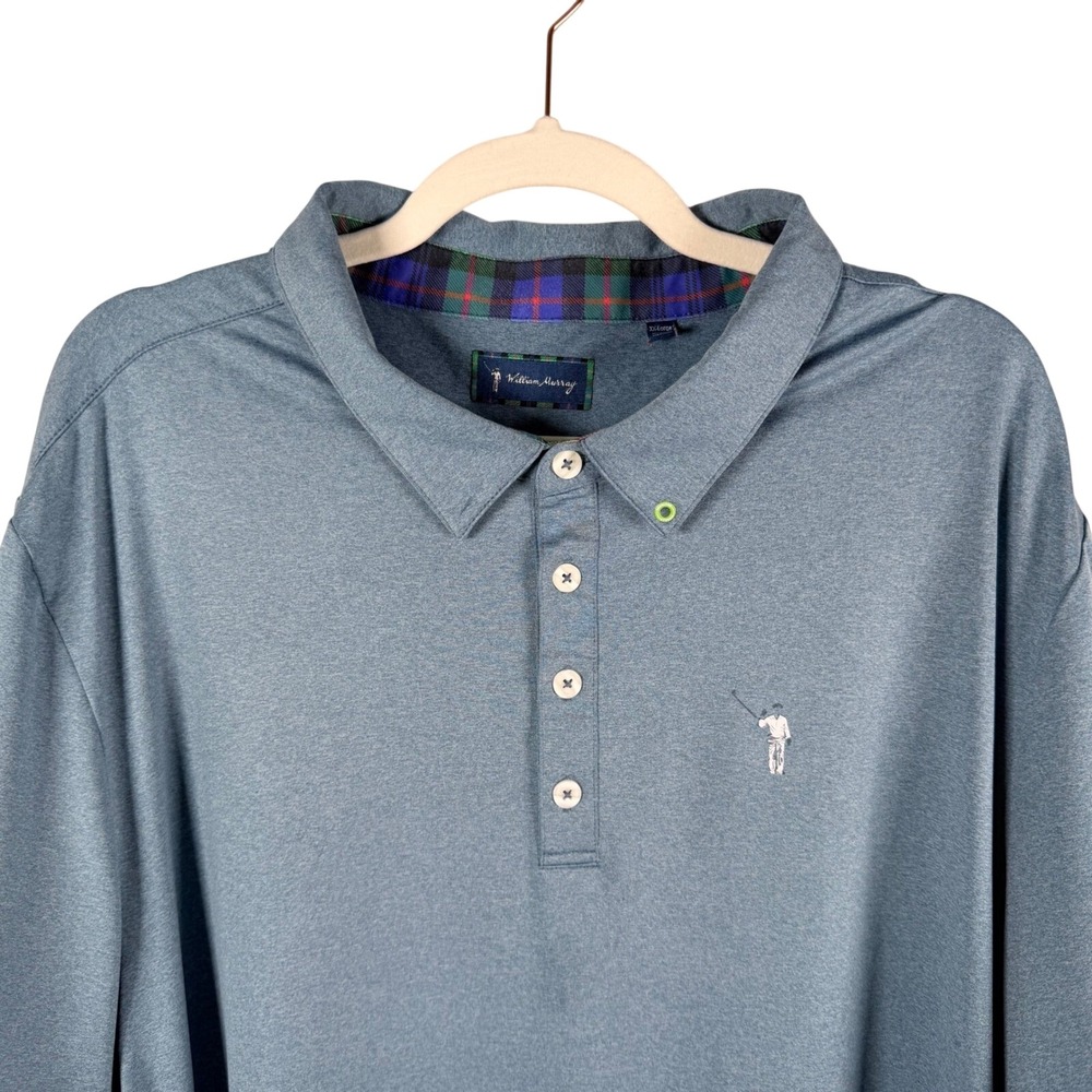 William Murray Mens XXL Blue Plaid Accent Golf Polo Shirt Short Sleeve Polyester